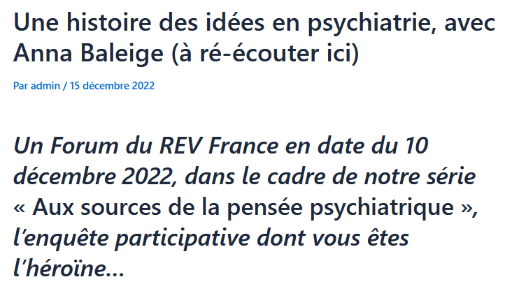 Histoire des idées en psychiatrie
